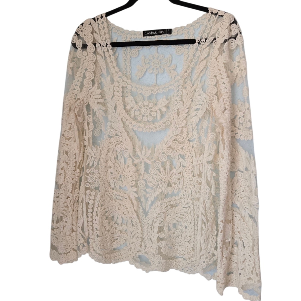 Lookbook Store Cream Asymmetrical Embellished Blouse Size 4